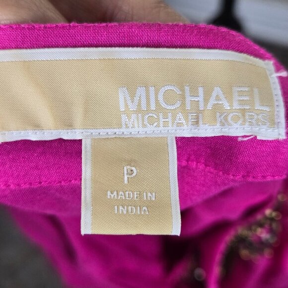 MICHAEL Michael Kors Size P (Small) Pink Embellished Blouse Split VNeck Long Slv - Picture 11 of 14